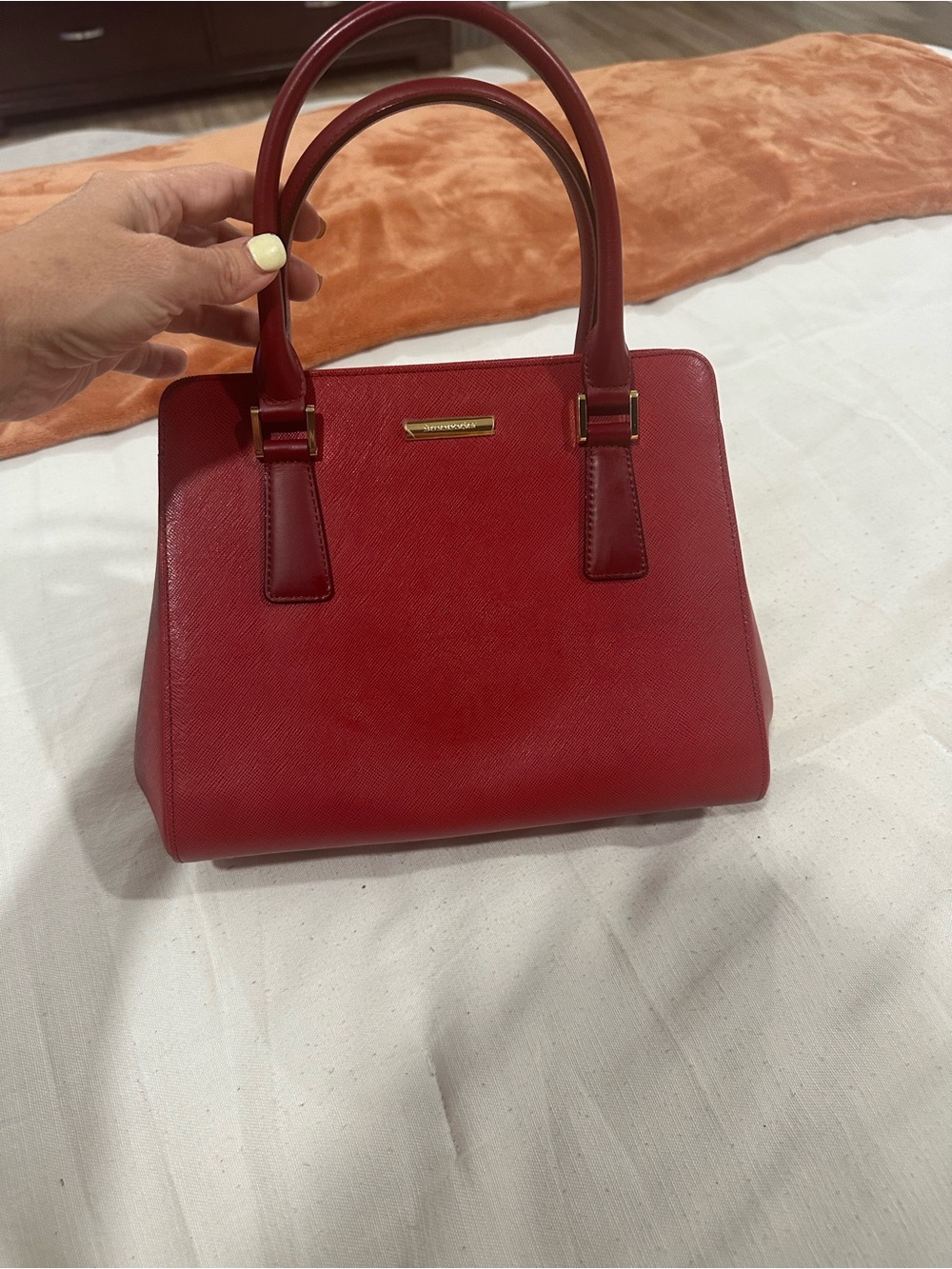 Burberry Red Leather Structured Satchel with Top Handles